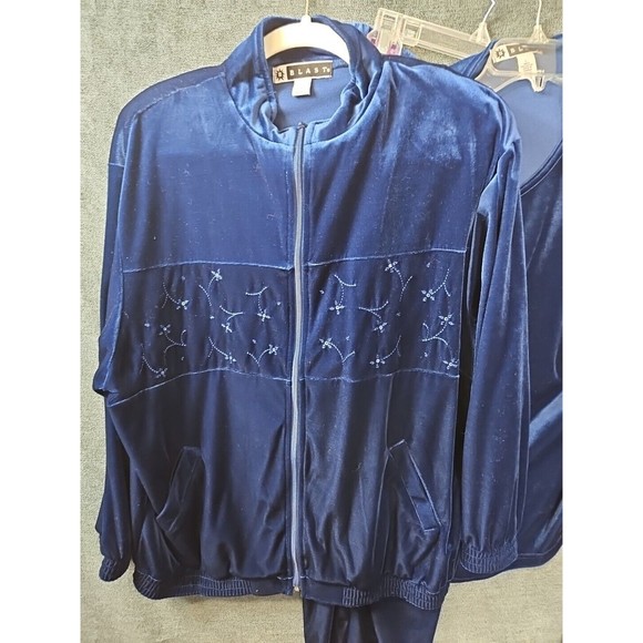 Vintage Blast Women's LG  3 Piece Velour Blue Track Suit Pockets Shoulder Pads - Picture 4 of 16